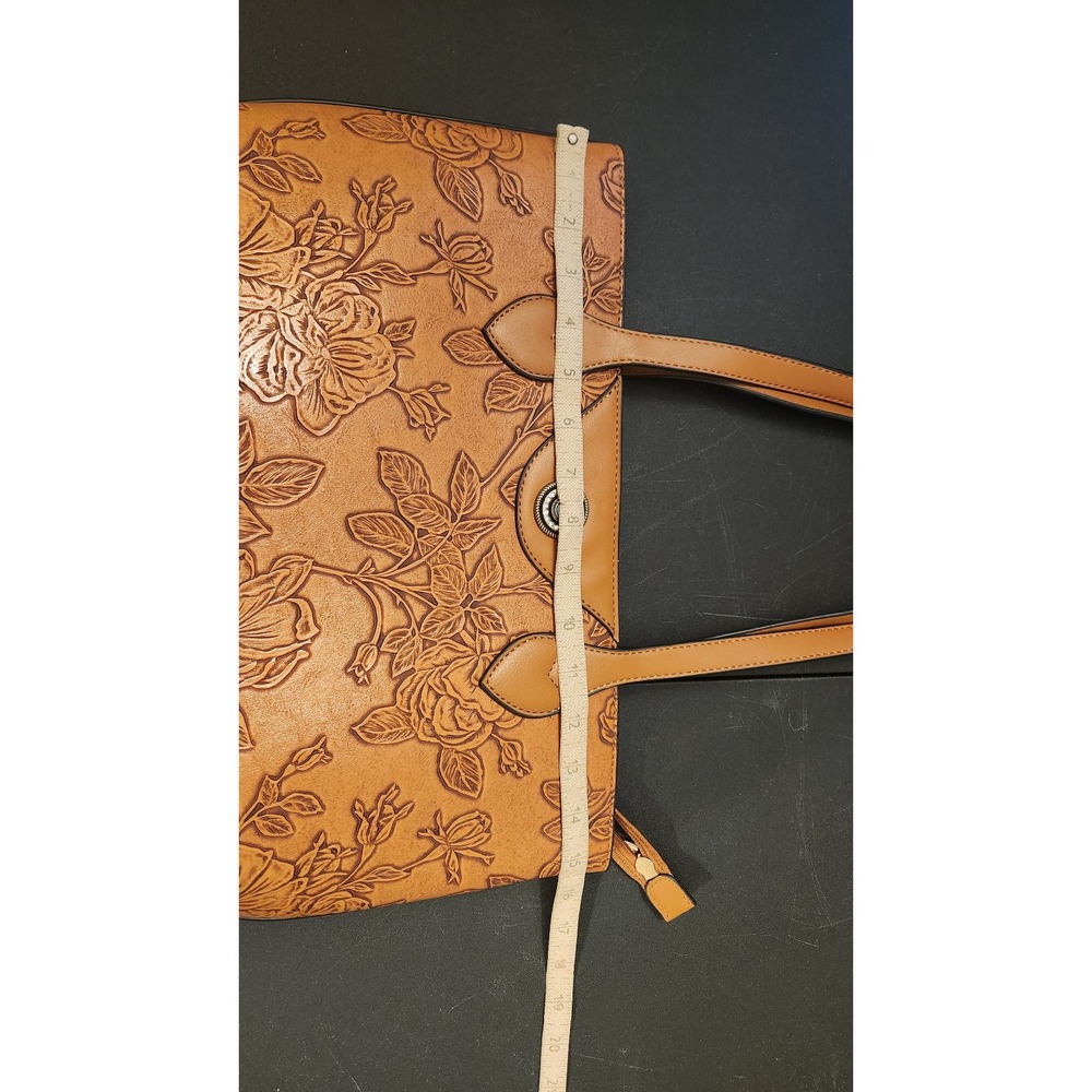 Vegan Purse hand tooled look faux turquoise accent - Picture 6 of 8